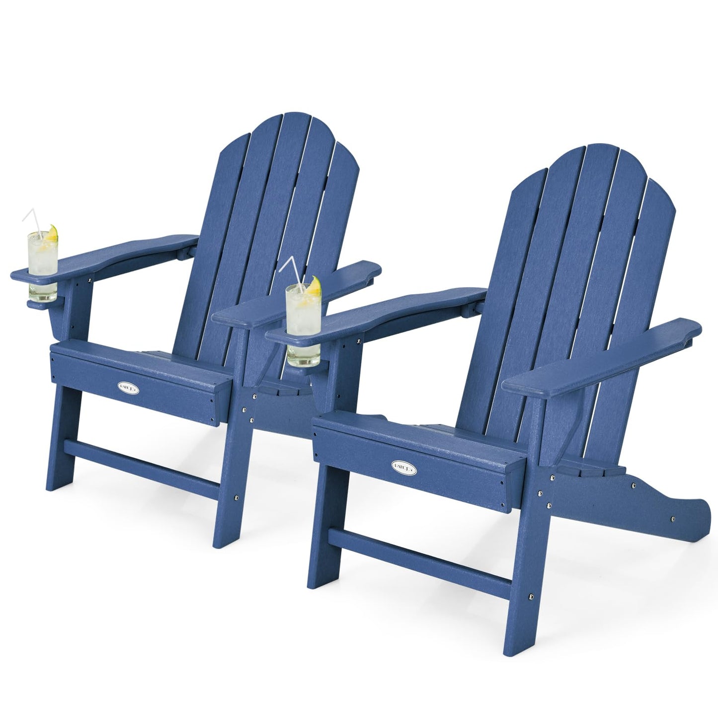 Tangkula Adirondack Chair Outdoor, Fade Resistant HDPE Armchairs with Cup Holder - 4*NP10292BK