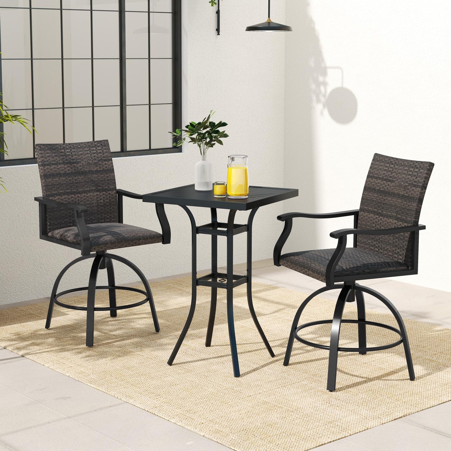 Tangkula 3 Pieces Wicker Patio Swivel Bar Set - NP12166DK+