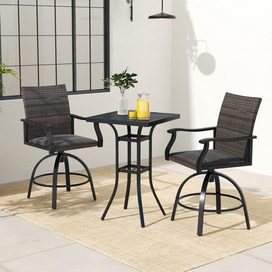 Tangkula 3 Pieces Wicker Patio Swivel Bar Set - NP12166DK+