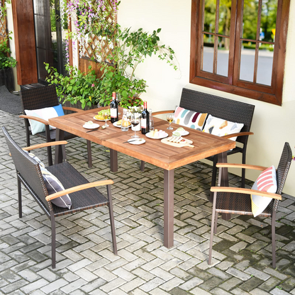 Tangkula 5 Pieces Wicker Patio Dining Set, Patiojoy Outdoor Rattan Backyard Porch Garden Dining Set - HW66354+2*OP70702+OP70689