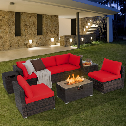 Tangkula 8 Piece Outdoor Wicker Sofa Set, Patio Rattan Conversation Set - NP10261CF+HW67937WHA+