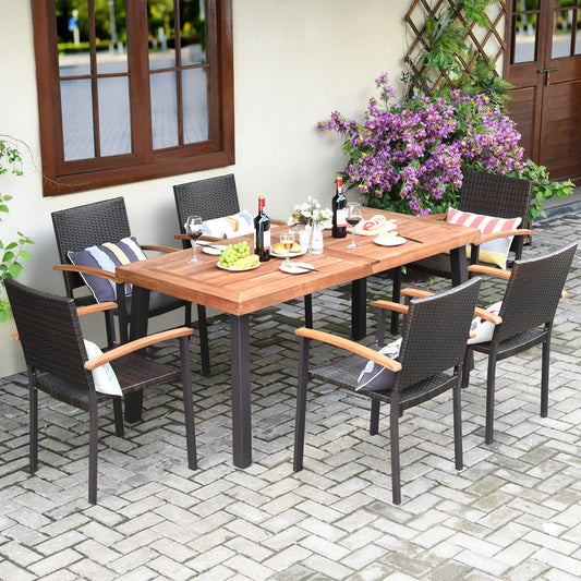 Tangkula 7-Piece Wicker Patio Dining Set, Patiojoy Outdoor Rattan Garden Yard Furniture Set - HW66354+OP70689+OP70690
