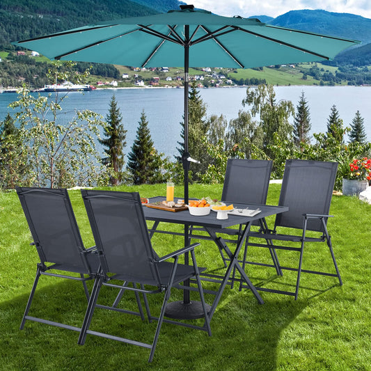 Tangkula 5 Pieces Patio Dining Set, No Assembly Required, Outdoor Dining Furniture with 4 Armchairs & 1 Dining Table - NP10070WL-GR