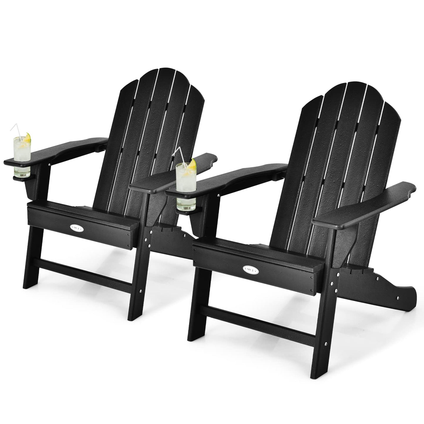 Tangkula Adirondack Chair Outdoor, Fade Resistant HDPE Armchairs with Cup Holder - 4*NP10292BK