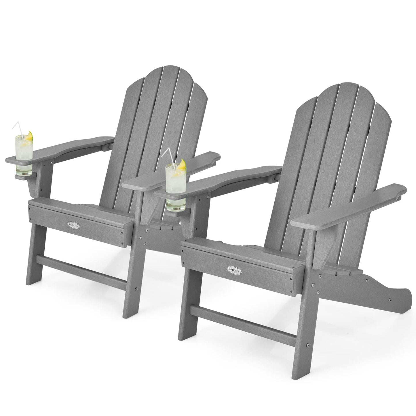Tangkula Adirondack Chair Outdoor, Fade Resistant HDPE Armchairs with Cup Holder - 4*NP10292BK