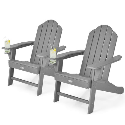 Tangkula Adirondack Chair Outdoor, Fade Resistant HDPE Armchairs with Cup Holder - 4*NP10292BK