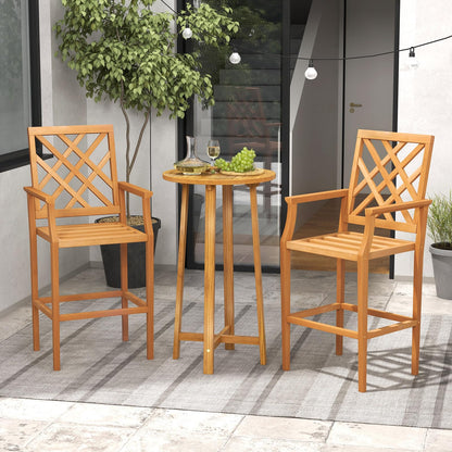 Tangkula 3 Piece Patio Bar Set, Teak Wood Bistro Furniture with Backrest, Armrests & Footrest - 2*JV11957+JV11903