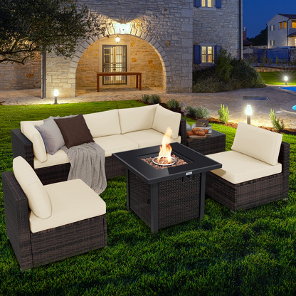 Tangkula 7 Pieces Patio Furniture Set with Fire Pit Table - NP10618CF+HW67937NYA+