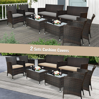 Tangkula 4-Piece Rattan Patio Furniture Set, w/Tempered Glass Coffee Table - HW67772BT