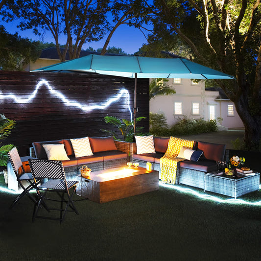 Tangkula 10 Pieces Patio Rattan Conversation Set, Patiojoy Outdoor Wicker Furniture Set - OP70343-A+OP70343-B+HW65782AGR+