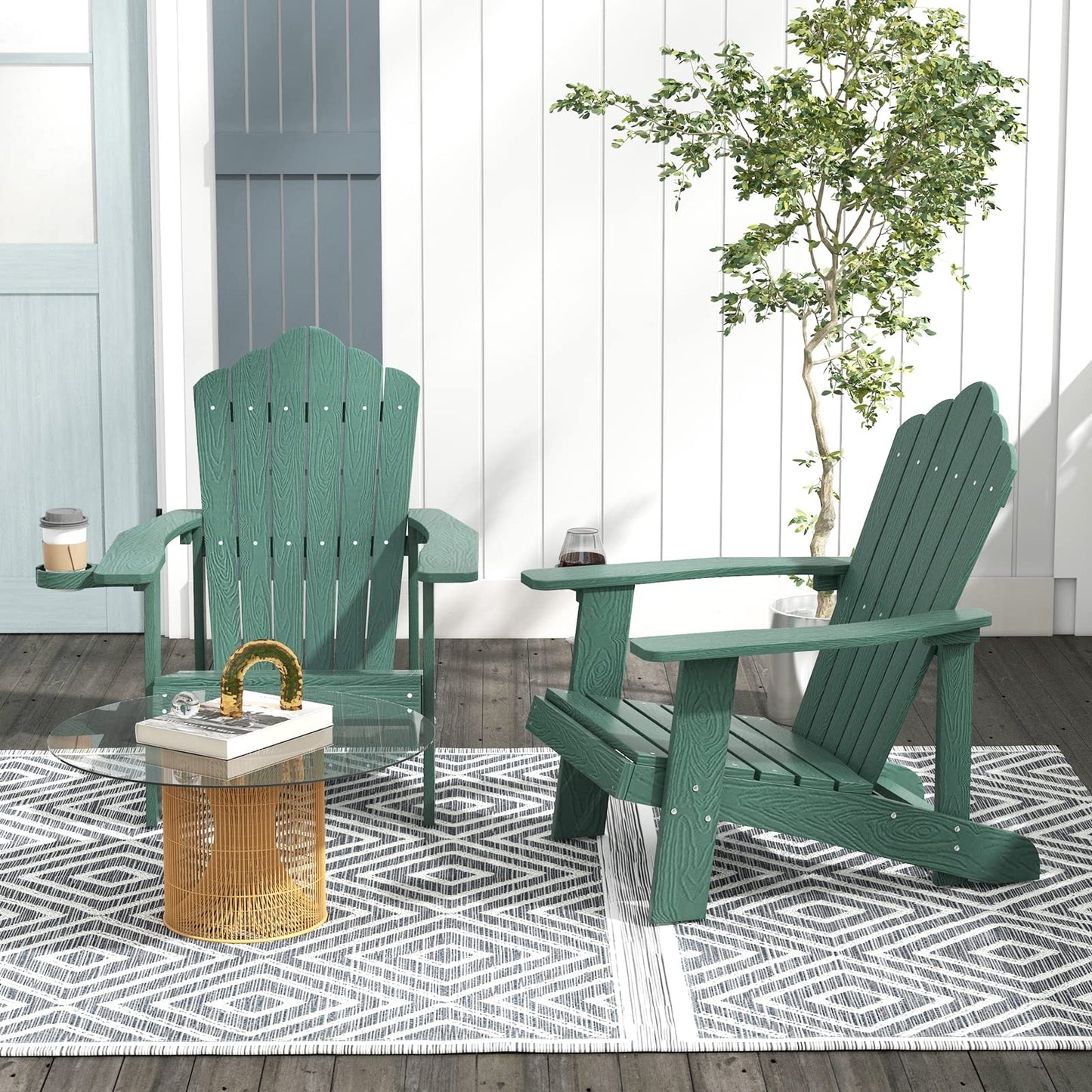 Tangkula Oversized Adirondack Chair, Patio Lounge Chairs w/Adjustable Cup Holder - NP10983BK