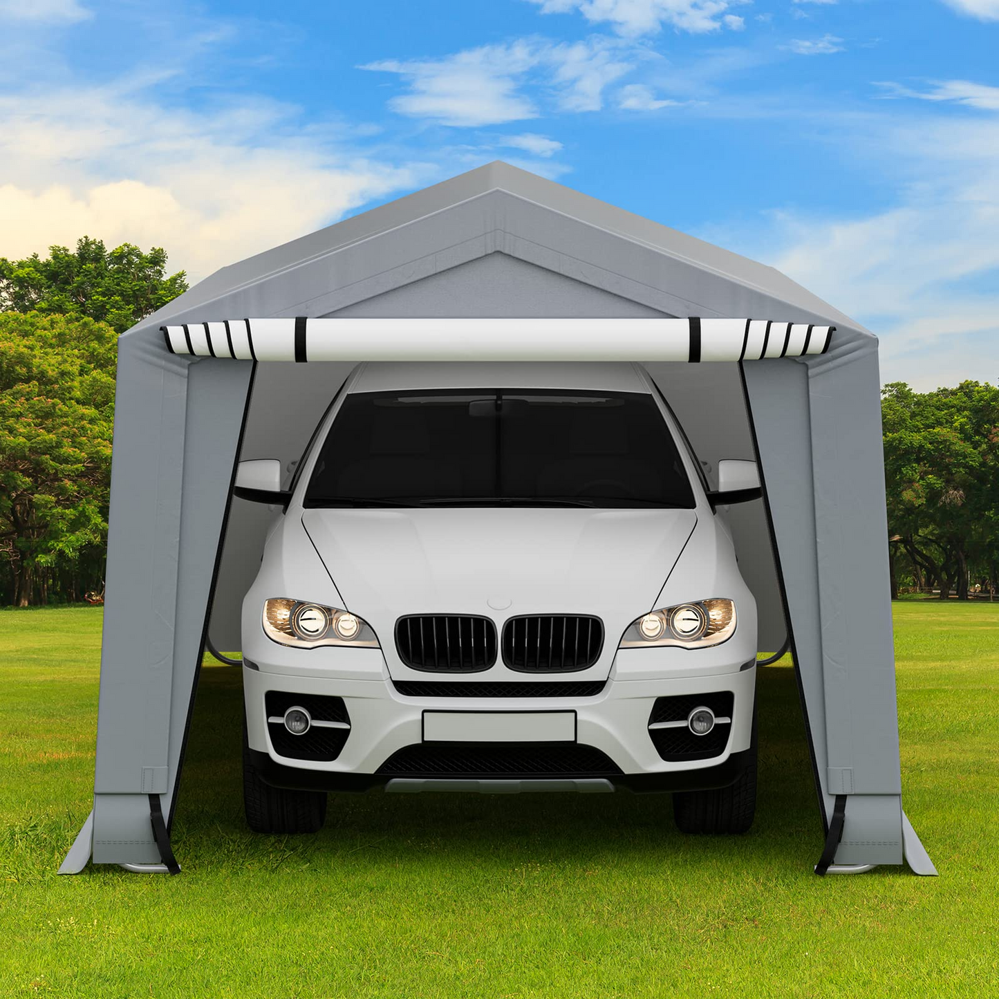 Tangkula 10x16Ft Heavy-Duty Carport, Outdoor Portable Garage with Reinforced Triangular Beams, Galvanized Steel Frame - NP10685GR+