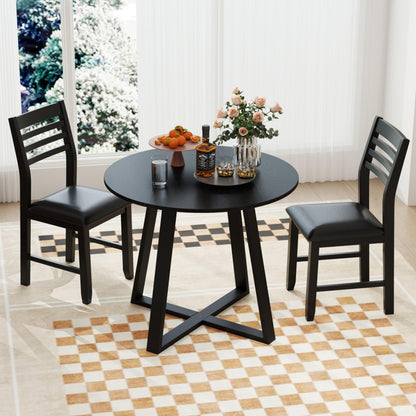 Tangkula Round Dining Table Set , Dinette Set with Table and Padded PU Chairs - KC57274BK+KC57108BK