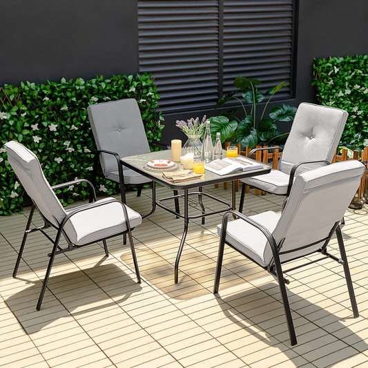 Tangkula 5 Piece Patio Dining Set, Outdoor 35 Inches Square Tempered Glass Table - NP10405-13+NP10405-23