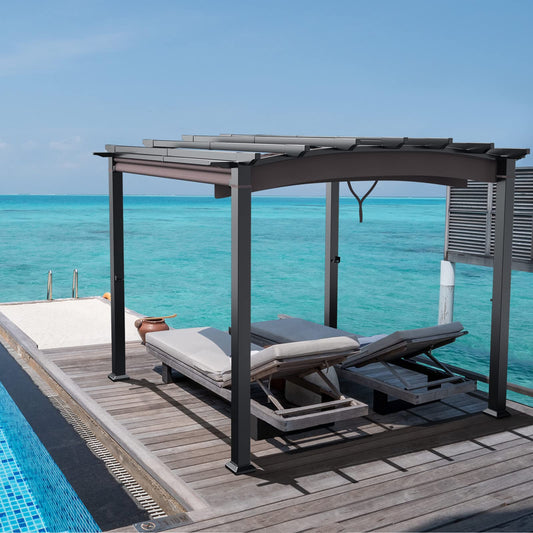 Tangkula 10ft x 10ft Outdoor Retractable Pergola, Patio Metal Pergola with Adjustable Sliding Sun Shade Canopy - NP10096WL-CF