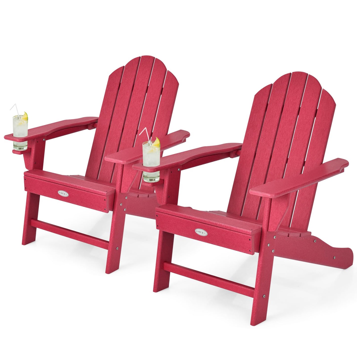 Tangkula Adirondack Chair Outdoor, Fade Resistant HDPE Armchairs with Cup Holder - 4*NP10292BK