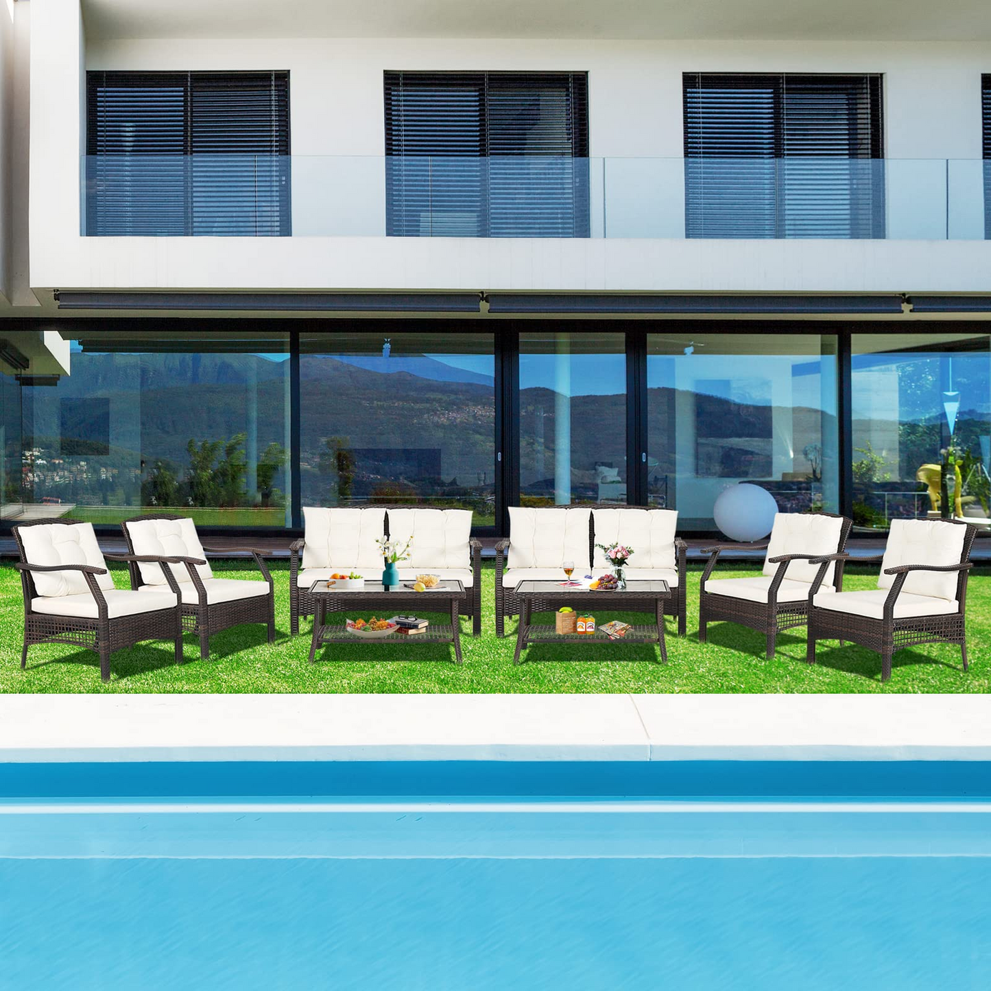 Tangkula Outdoor Rattan Furniture Set, Patiojoy Outdoor Wicker Sofa Set - 2*HW69353+