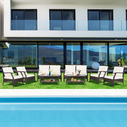 Tangkula Outdoor Rattan Furniture Set, Patiojoy Outdoor Wicker Sofa Set - 2*HW69353+