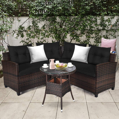 Tangkula 4-Piece Patio Furniture Set, C-Shape Outdoor Wicker Sectional Sofa Set - HW66920BK+