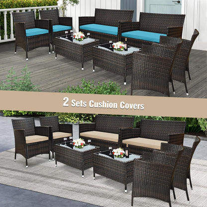 Tangkula 4-Piece Rattan Patio Furniture Set, w/Tempered Glass Coffee Table - HW67772BT