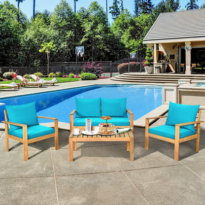 Tangkula Outdoor 4-Piece Acacia Wood Chat Set - HW64146WH-C+HW64146TU+