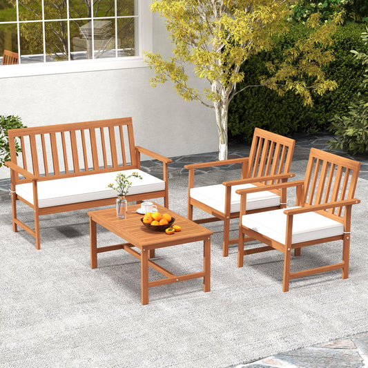 Tangkula 4/8-Piece Acacia Wood Patio Conversation Set - 2*HW73087WH