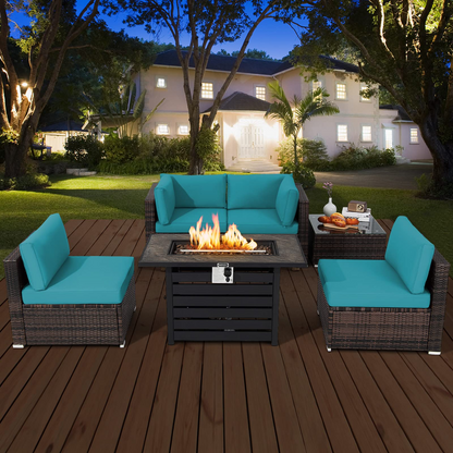 Tangkula 6-Piece Patio Furniture Set with 42 Inches Propane Fire Pit Table - NP10461+HW68691BDK+