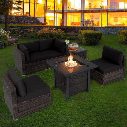 Tangkula 6 Piece Patio Wicker Conversation Set, Outdoor Rattan Sofa Set - NP10618CF+HW68691BDK+
