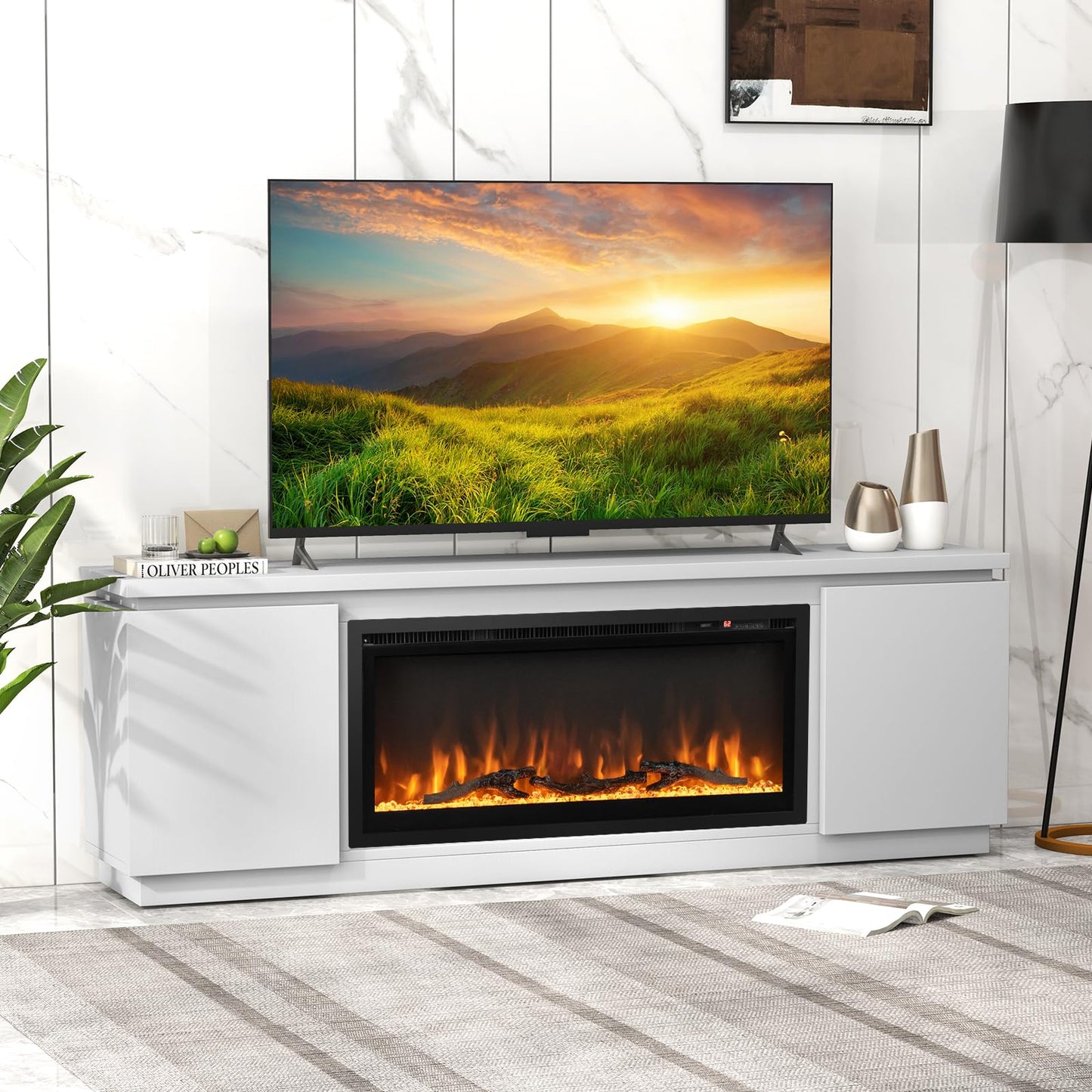 Tangkula Fireplace TV Stand for TVs up to 80" - FP10530US-36+HV10611WH+