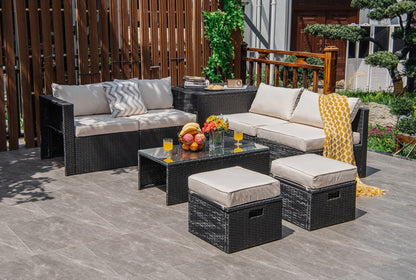 Tangkula 8-Piece Patio Furniture Set with Cover, 2 Ottomans, 2 Armless Sofas & Corner Sofas - HW68605WH+