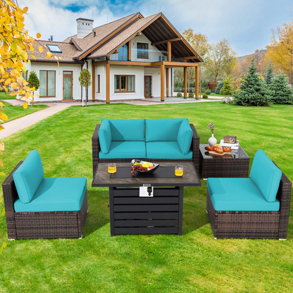 Tangkula 6-Piece Patio Furniture Set with 42 Inches Propane Fire Pit Table - NP10461+HW68691BDK+