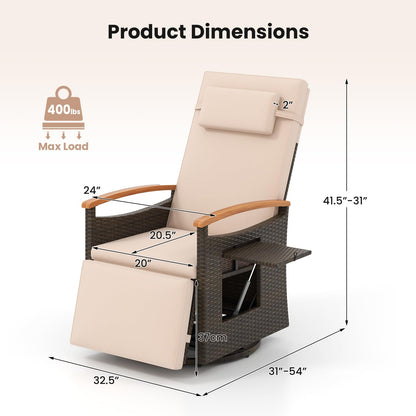 Tangkula Patio Rattan 360 Degree Swivel Recliner Chair, Wicker Lounge Chair w/Adjustable Backrest & Footrest - 2*HW72726BN