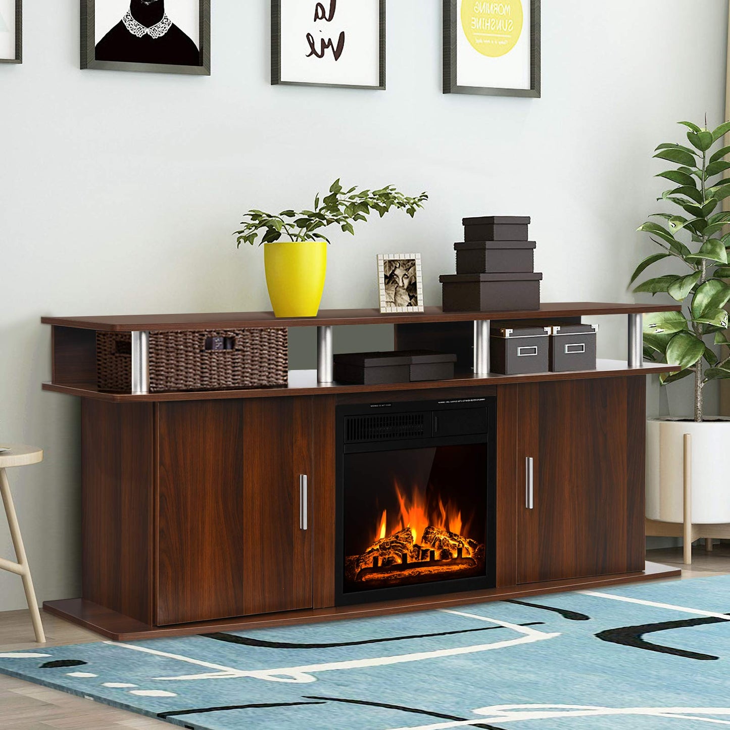 Tangkula Fireplace TV Stand, Living Room Media Console Table - HW66558CF+EP24789