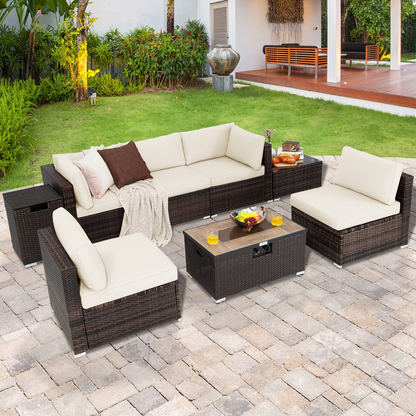 Tangkula 8 Piece Outdoor Wicker Sofa Set, Patio Rattan Conversation Set - NP10261CF+HW67937WHA+