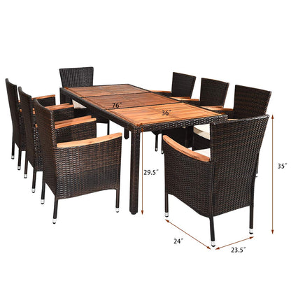 Tangkula 9 Piece Outdoor Dining Set, Garden Patio Wicker Set w/Cushions - HW63205+