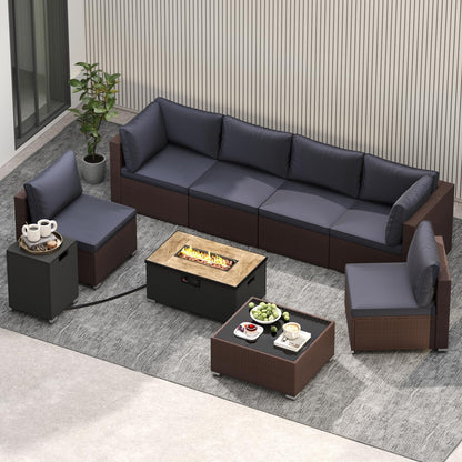 Tangkula 12 Pieces Patio Furniture Set with 32” Fire Pit Table and Propane Tank Cover - NP10261BK+HW71507DKA+