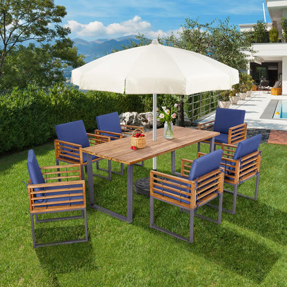 Tangkula 7 Piece Patio Dining Set, Acacia Wood Dining Chair & Table Set - HW70983NY+