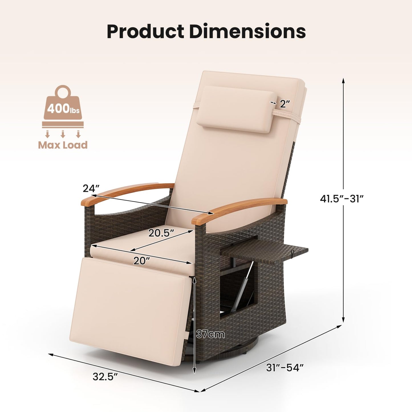 Tangkula Patio Rattan 360 Degree Swivel Recliner Chair, Wicker Lounge Chair w/Adjustable Backrest &amp; Footrest - HW72726BN