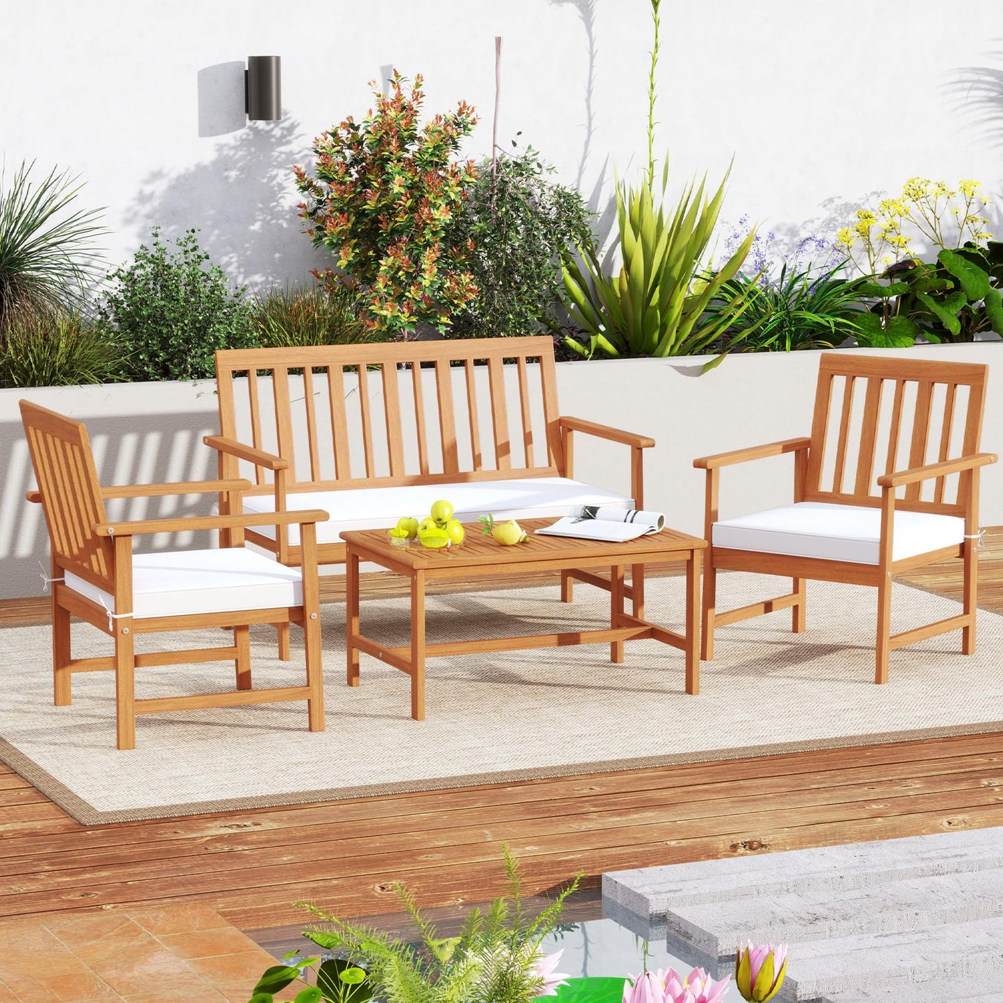 Tangkula 4/8-Piece Acacia Wood Patio Conversation Set - 2*HW73087WH
