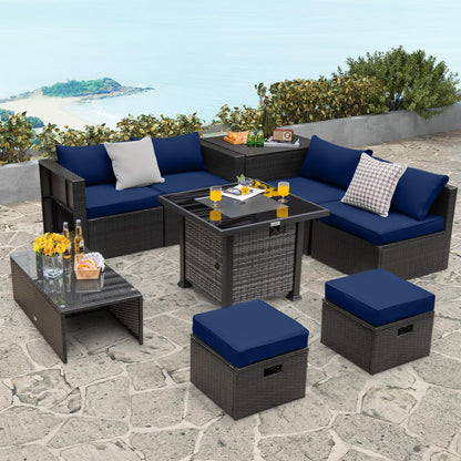 Tangkula 9 Pieces Patio Furniture Set with 50,000 BTU Propane Fire Pit Table - NP10618GR+HW68592DK+