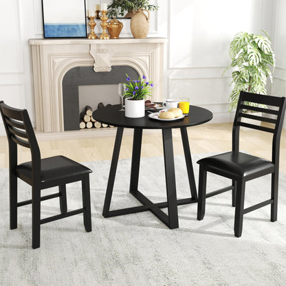 Tangkula Round Dining Table Set , Dinette Set with Table and Padded PU Chairs - KC57274BK+KC57108BK