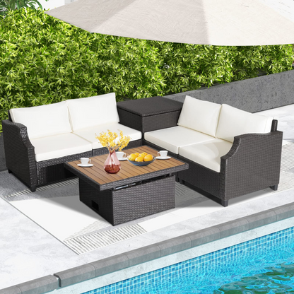 Tangkula 7 Pieces Outdoor Hand-Woven PE Wicker Furniture Set - HW70679WH+