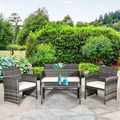 Tangkula 4/8 PCS Wicker Patio Conversation Set, Outdoor Rattan Sofas with Table Set - HW63238WH