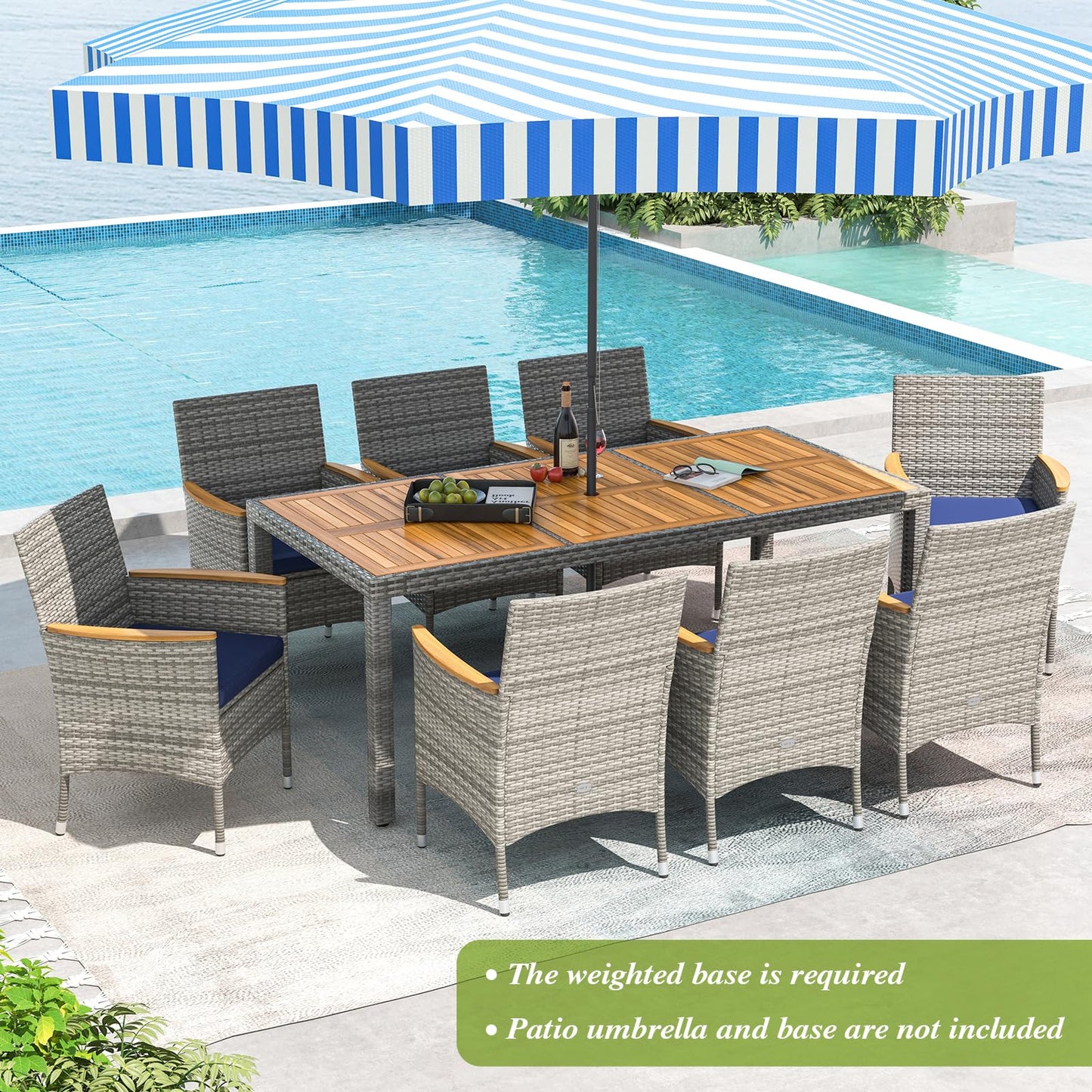 Tangkula 9 Pieces Patio PE Wicker Dining Set - HW73183NY+