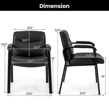 Tangkula Waiting Room Chairs, Upholstered PU Leather Conference Room Chairs with Padded Armrests, Black - CB10598DK-2