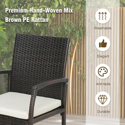 Tangkula 9 Pieces Patio Rattan Dining Set with Acacia Wood Table - HW71588+2*HW70830-4