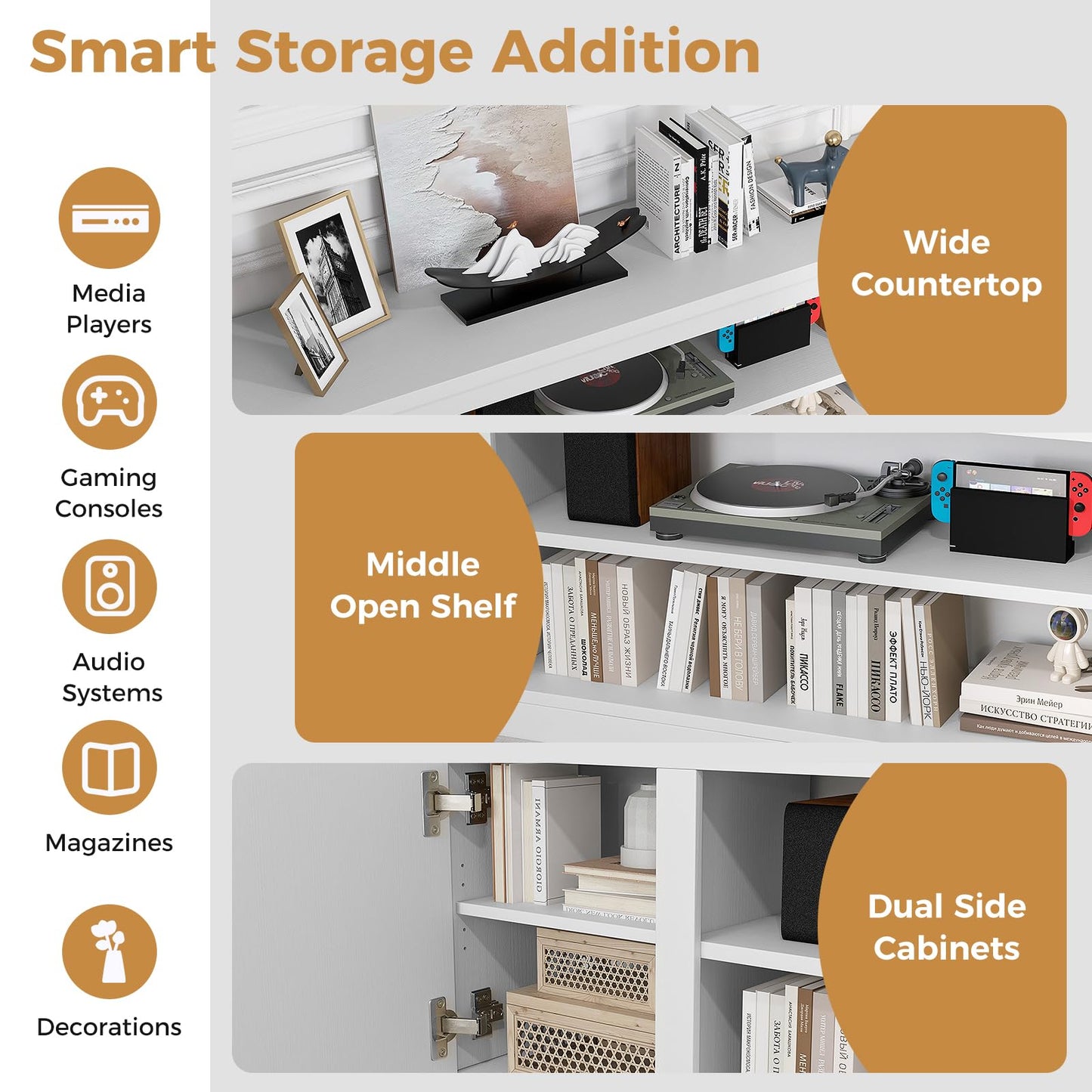 Tangkula Fireplace TV Stand for TVs up to 80" - FP10530US-36+HV10611WH+