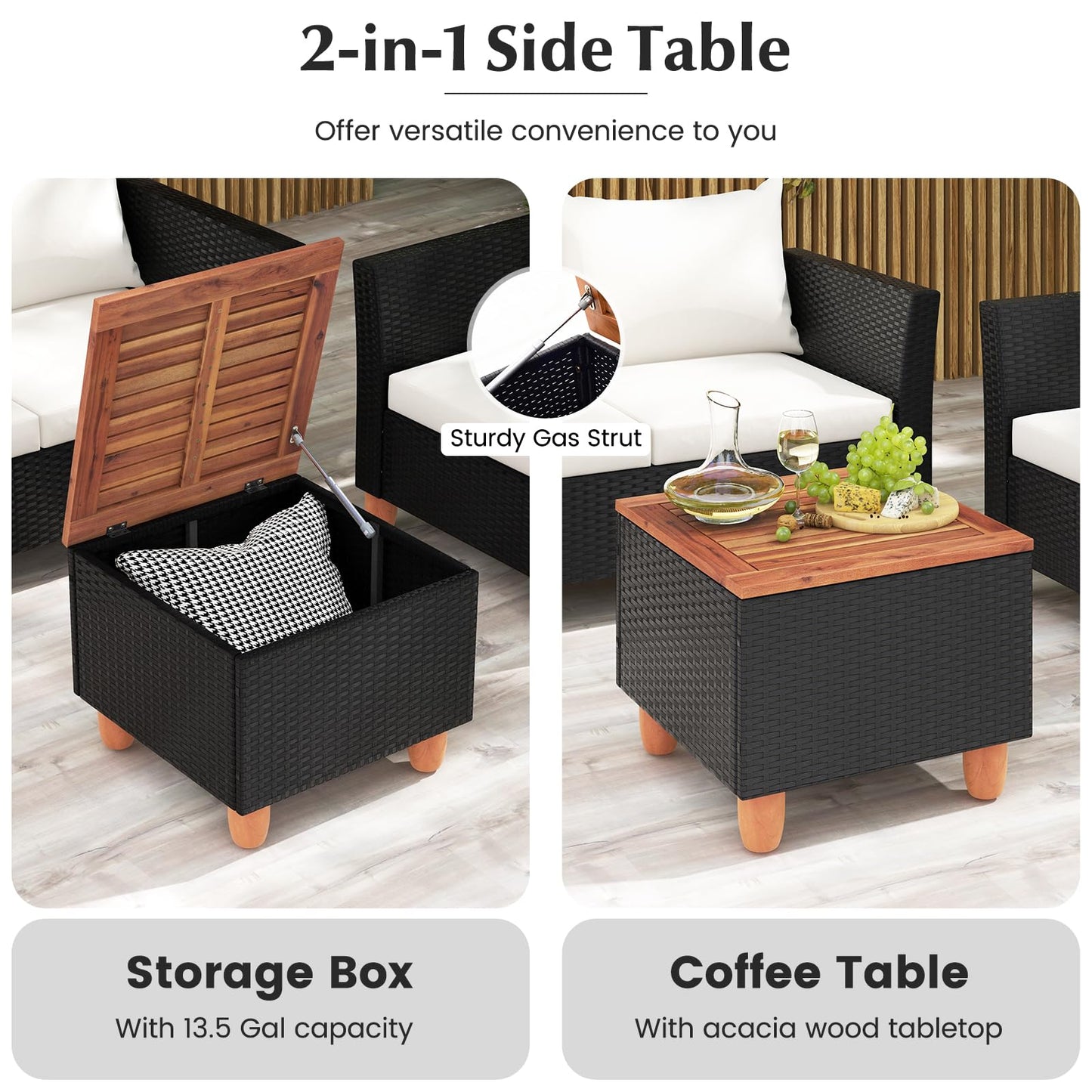Tangkula Outdoor Conversation Set, Patio Cushioned Chairs w/Storage Coffee Table - HW72334WH+
