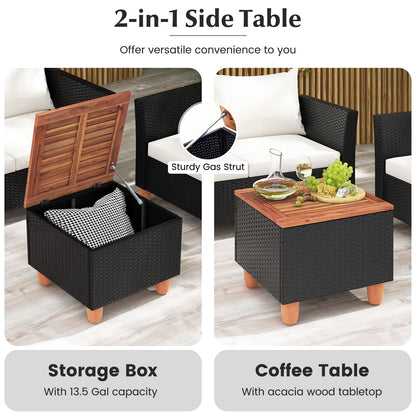 Tangkula Outdoor Conversation Set, Patio Cushioned Chairs w/Storage Coffee Table - HW72334WH+