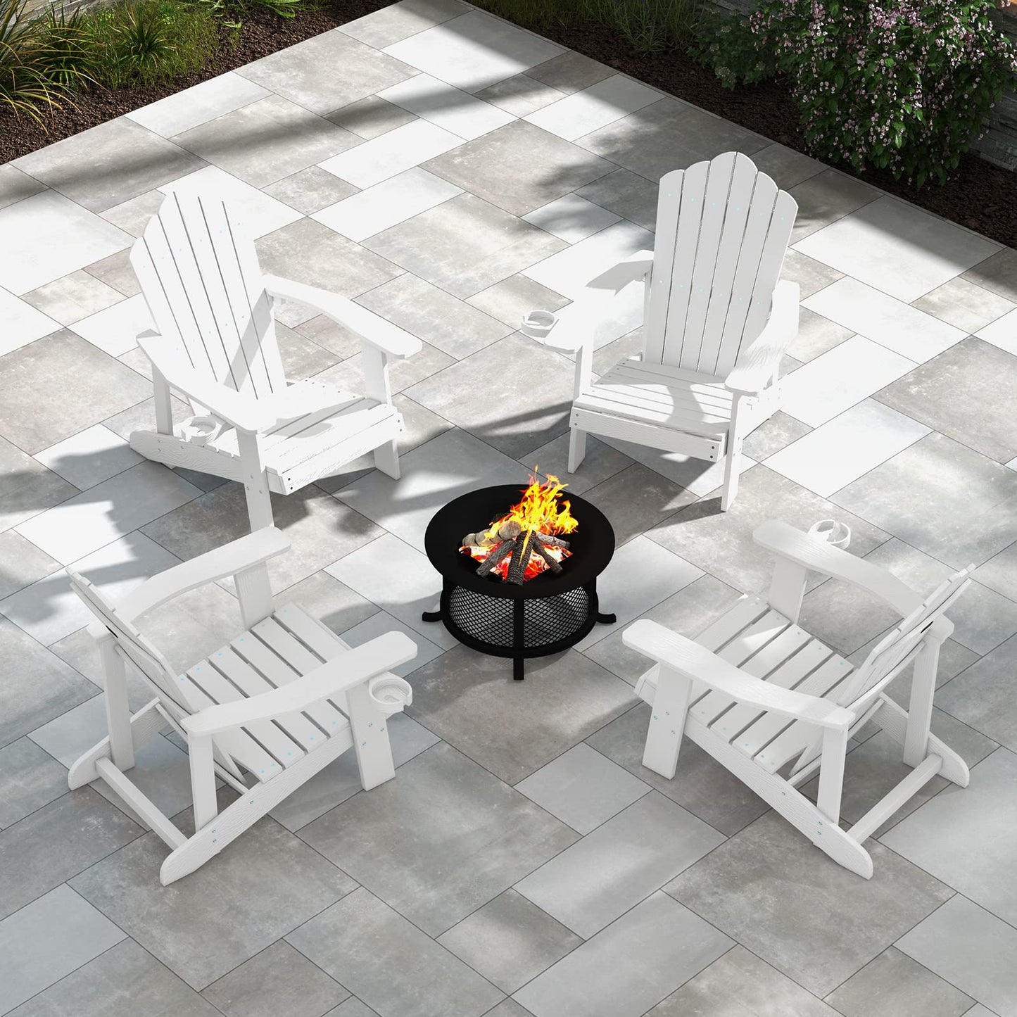 Tangkula Oversized Adirondack Chair, Patio Lounge Chairs w/Adjustable Cup Holder - NP10983BK